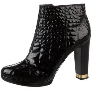 Tory Burch Leigh Black patent leather bootie Crocodile-Embossed sz 8 m